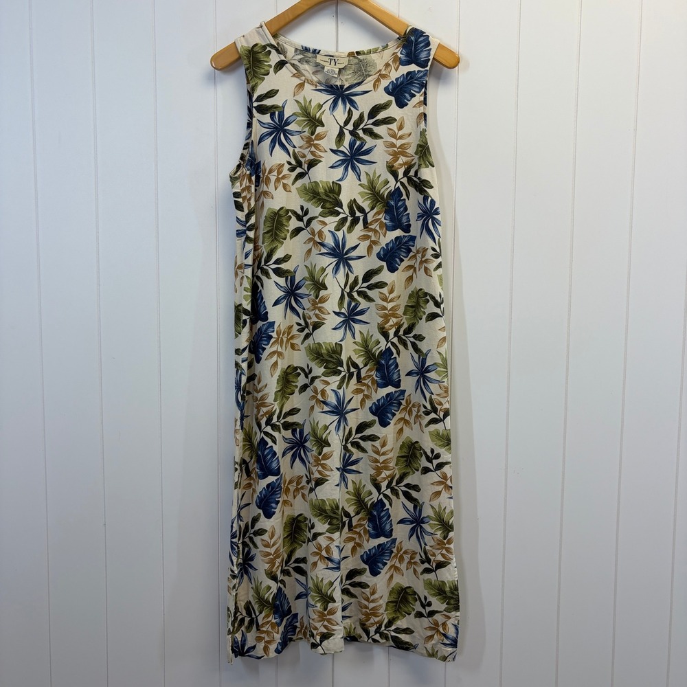 Vintage Original TY Wear Tropical Linen Blend Maxi Dress Women 14P Island Summer